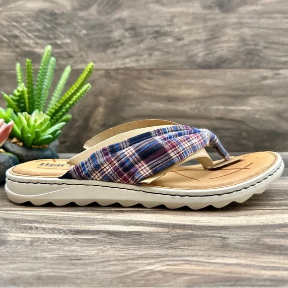 NIB Born Tide Plaid Flip Flops Thong Sandal Navy - Picture 5 of 11